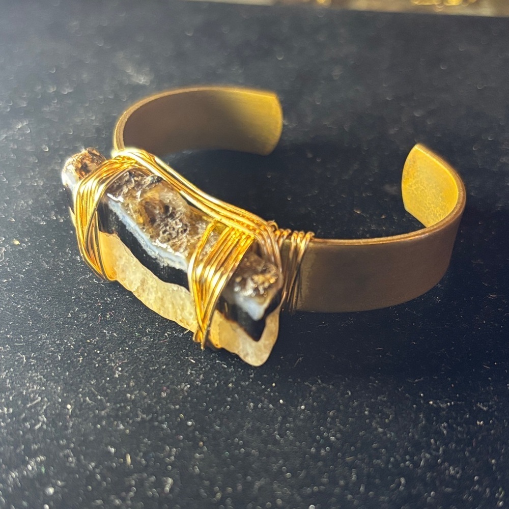 Gold and Black Wire-Wrapped Stone Bracelet